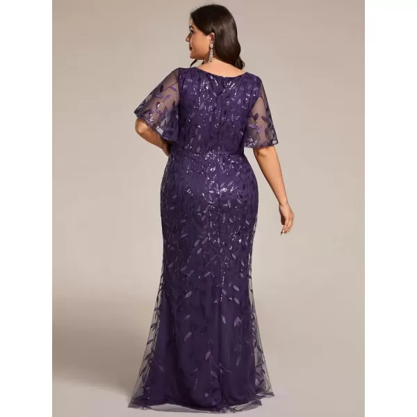 imageEverPretty Womens VNeck Curvy Embroidery Formal Dresses Plus Size Sequin Mother of The Bride Dresses 0692PZUSADeep Purple