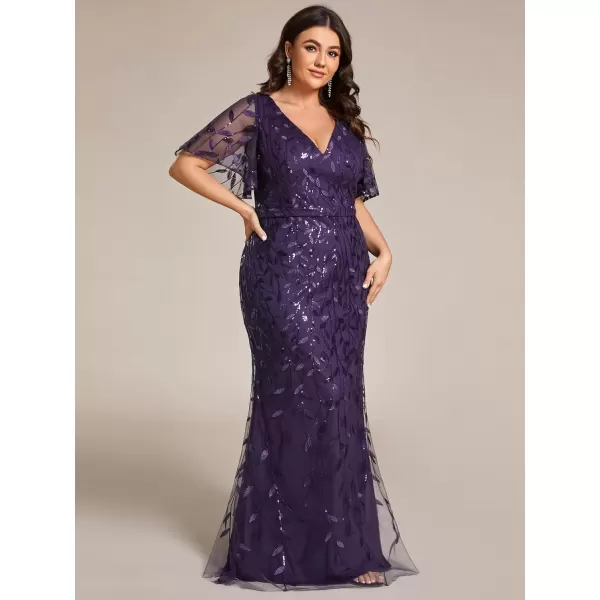 imageEverPretty Womens VNeck Curvy Embroidery Formal Dresses Plus Size Sequin Mother of The Bride Dresses 0692PZUSADeep Purple