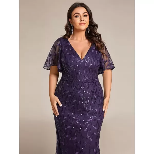 imageEverPretty Womens VNeck Curvy Embroidery Formal Dresses Plus Size Sequin Mother of The Bride Dresses 0692PZUSADeep Purple