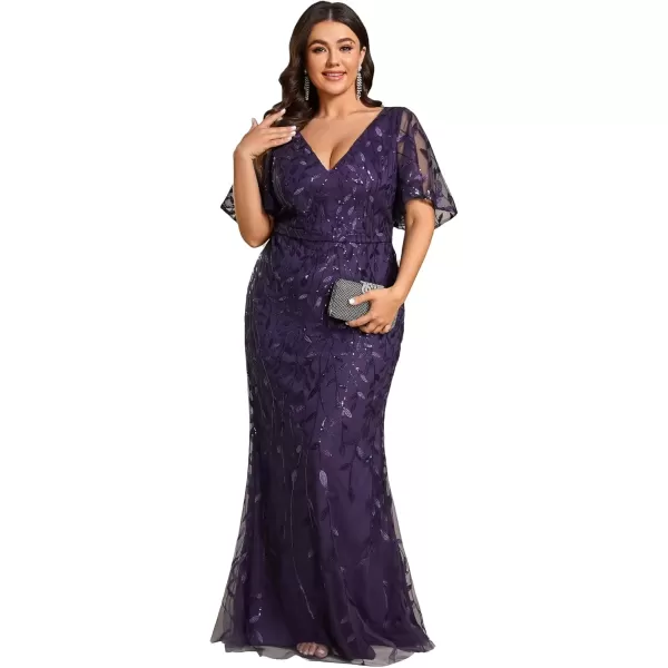 imageEverPretty Womens VNeck Curvy Embroidery Formal Dresses Plus Size Sequin Mother of The Bride Dresses 0692PZUSADeep Purple