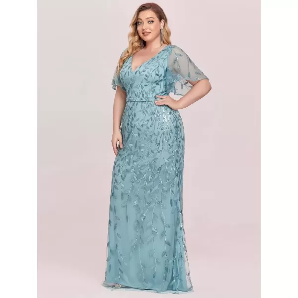 imageEverPretty Womens VNeck Curvy Embroidery Formal Dresses Plus Size Sequin Mother of The Bride Dresses 0692PZUSADemin Blue