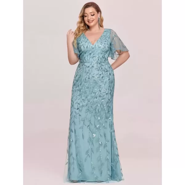 imageEverPretty Womens VNeck Curvy Embroidery Formal Dresses Plus Size Sequin Mother of The Bride Dresses 0692PZUSADemin Blue