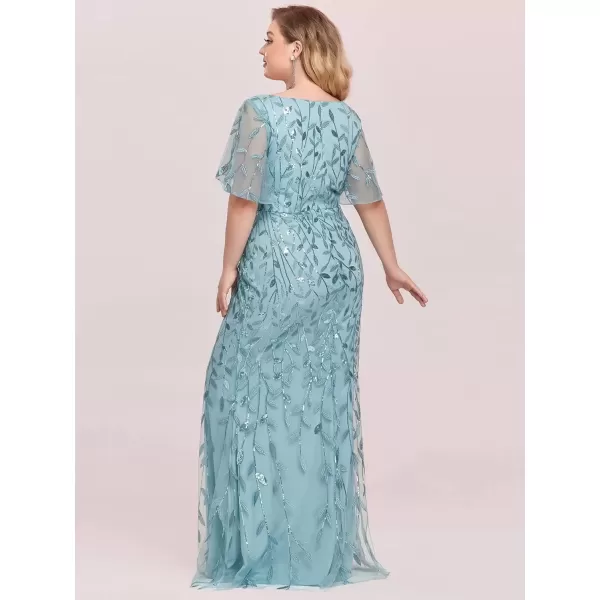 imageEverPretty Womens VNeck Curvy Embroidery Formal Dresses Plus Size Sequin Mother of The Bride Dresses 0692PZUSADemin Blue