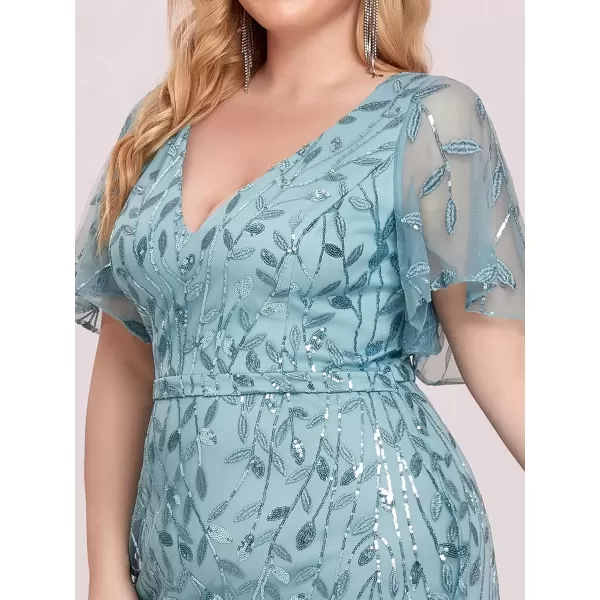 imageEverPretty Womens VNeck Curvy Embroidery Formal Dresses Plus Size Sequin Mother of The Bride Dresses 0692PZUSADemin Blue