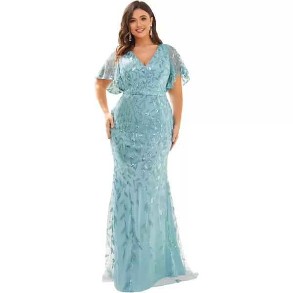 imageEverPretty Womens VNeck Curvy Embroidery Formal Dresses Plus Size Sequin Mother of The Bride Dresses 0692PZUSADemin Blue