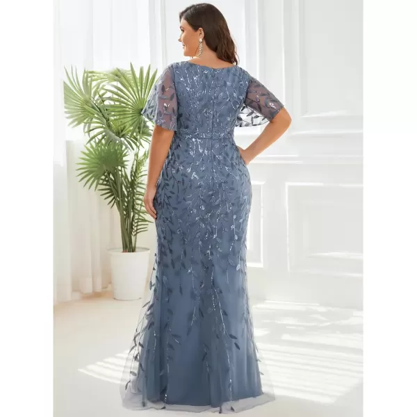 imageEverPretty Womens VNeck Curvy Embroidery Formal Dresses Plus Size Sequin Mother of The Bride Dresses 0692PZUSADusty Blue