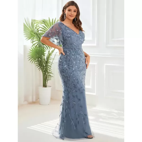 imageEverPretty Womens VNeck Curvy Embroidery Formal Dresses Plus Size Sequin Mother of The Bride Dresses 0692PZUSADusty Blue