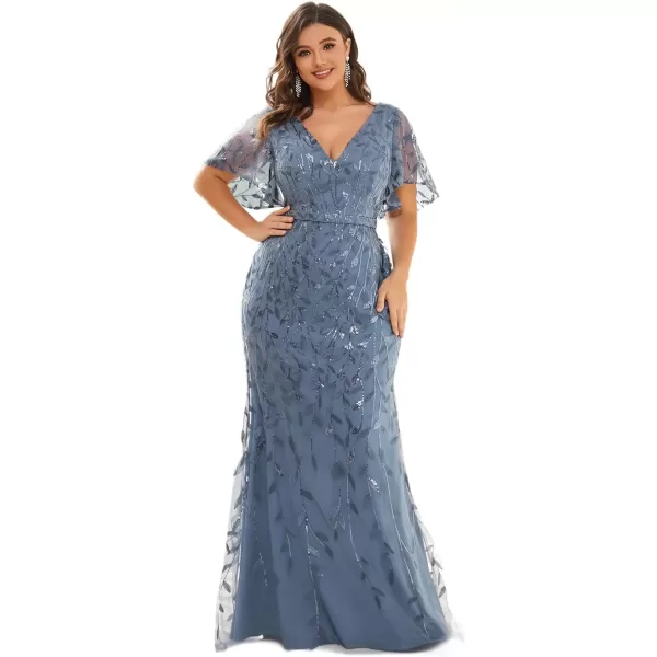 imageEverPretty Womens VNeck Curvy Embroidery Formal Dresses Plus Size Sequin Mother of The Bride Dresses 0692PZUSADusty Blue