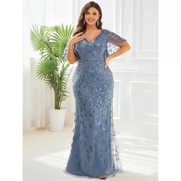 imageEverPretty Womens VNeck Curvy Embroidery Formal Dresses Plus Size Sequin Mother of The Bride Dresses 0692PZUSADusty Blue