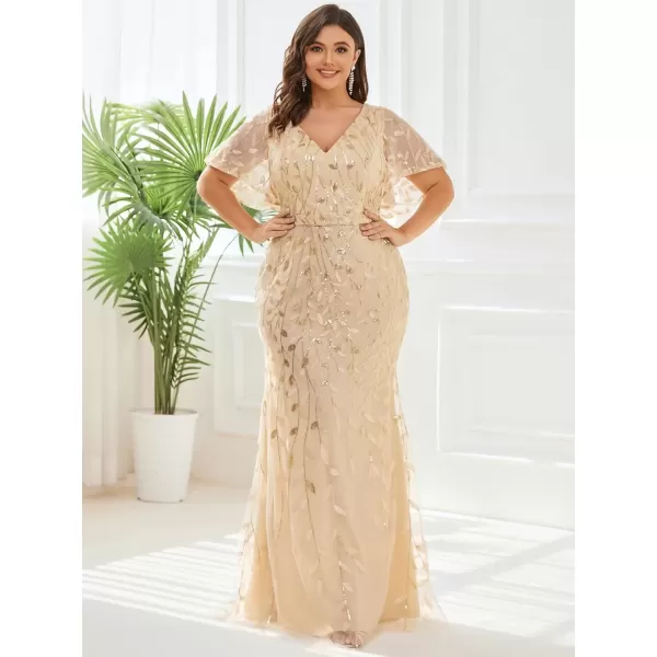 imageEverPretty Womens VNeck Curvy Embroidery Formal Dresses Plus Size Sequin Mother of The Bride Dresses 0692PZUSAGold