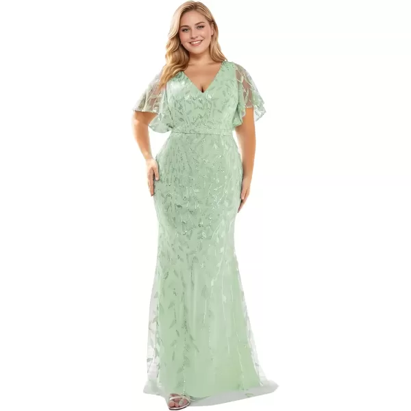 imageEverPretty Womens VNeck Curvy Embroidery Formal Dresses Plus Size Sequin Mother of The Bride Dresses 0692PZUSAMint Green