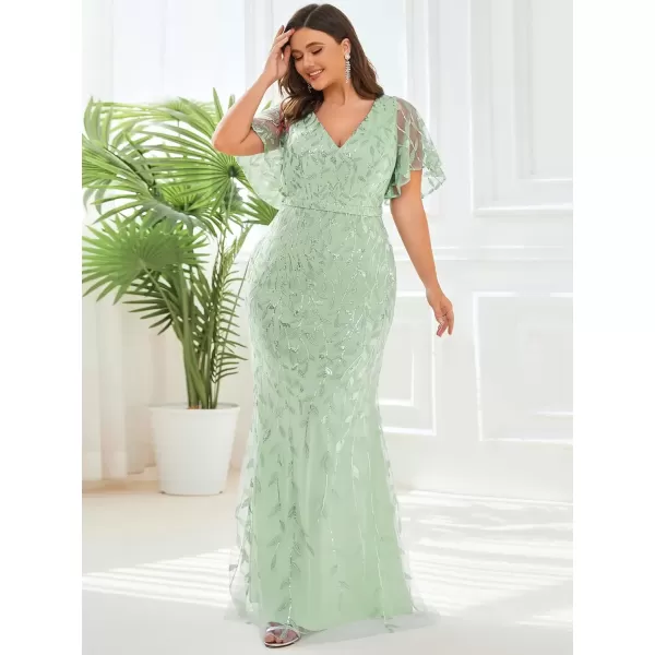 imageEverPretty Womens VNeck Curvy Embroidery Formal Dresses Plus Size Sequin Mother of The Bride Dresses 0692PZUSAMint Green