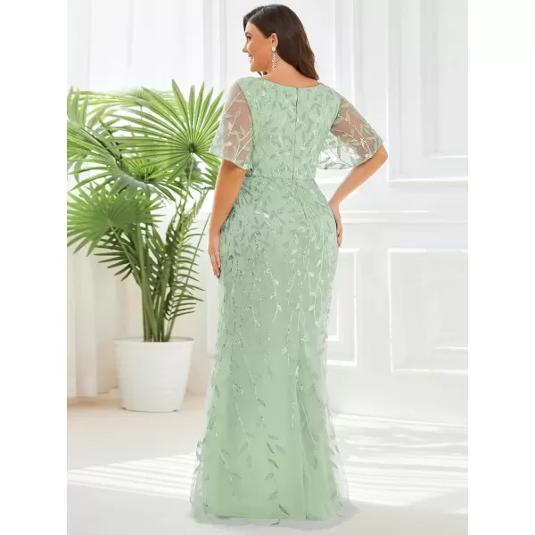 imageEverPretty Womens VNeck Curvy Embroidery Formal Dresses Plus Size Sequin Mother of The Bride Dresses 0692PZUSAMint Green