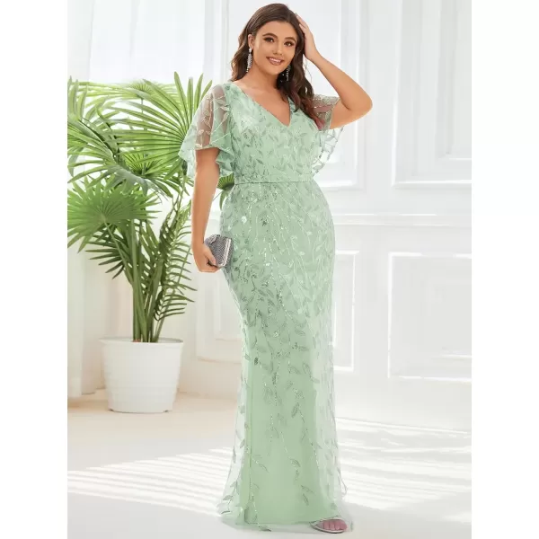 imageEverPretty Womens VNeck Curvy Embroidery Formal Dresses Plus Size Sequin Mother of The Bride Dresses 0692PZUSAMint Green