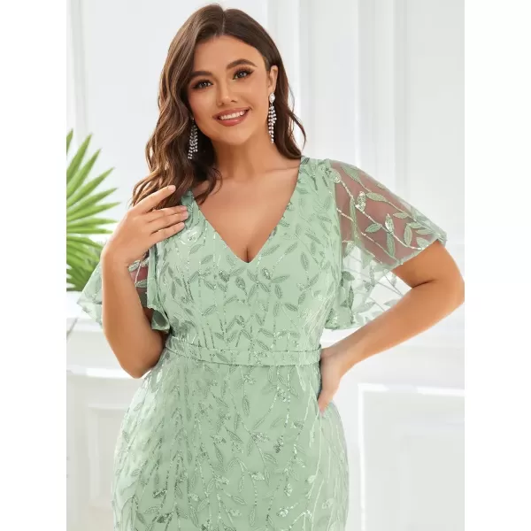 imageEverPretty Womens VNeck Curvy Embroidery Formal Dresses Plus Size Sequin Mother of The Bride Dresses 0692PZUSAMint Green