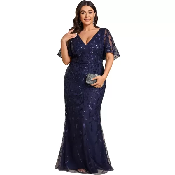 imageEverPretty Womens VNeck Curvy Embroidery Formal Dresses Plus Size Sequin Mother of The Bride Dresses 0692PZUSANavy Blue