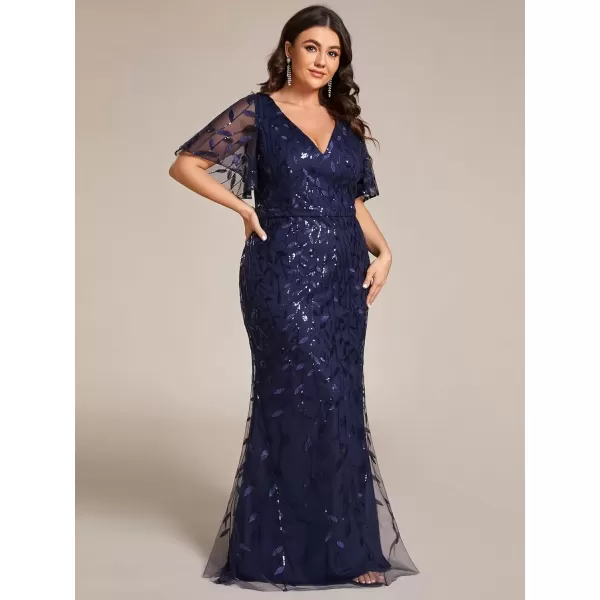 imageEverPretty Womens VNeck Curvy Embroidery Formal Dresses Plus Size Sequin Mother of The Bride Dresses 0692PZUSANavy Blue