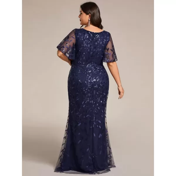 imageEverPretty Womens VNeck Curvy Embroidery Formal Dresses Plus Size Sequin Mother of The Bride Dresses 0692PZUSANavy Blue