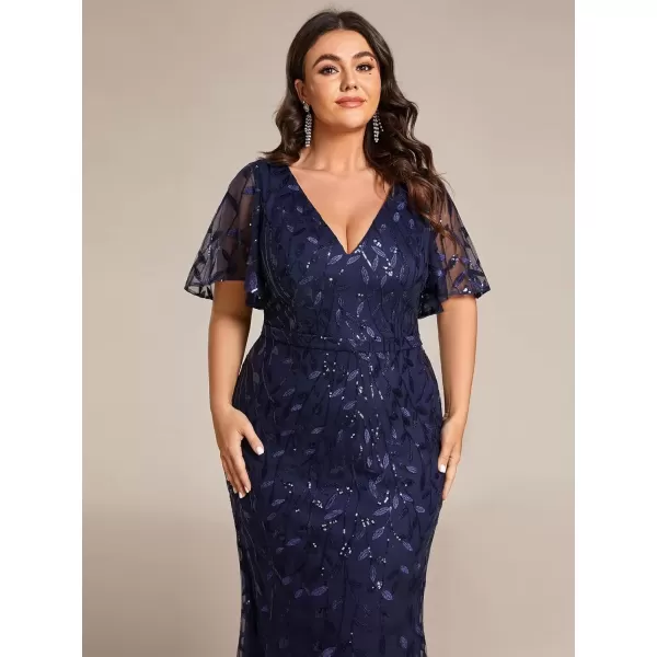 imageEverPretty Womens VNeck Curvy Embroidery Formal Dresses Plus Size Sequin Mother of The Bride Dresses 0692PZUSANavy Blue