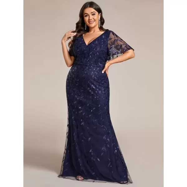 imageEverPretty Womens VNeck Curvy Embroidery Formal Dresses Plus Size Sequin Mother of The Bride Dresses 0692PZUSANavy Blue