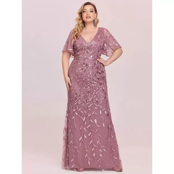 imageEverPretty Womens VNeck Curvy Embroidery Formal Dresses Plus Size Sequin Mother of The Bride Dresses 0692PZUSAOrchid