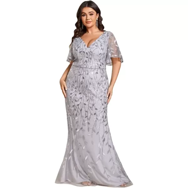 imageEverPretty Womens VNeck Curvy Embroidery Formal Dresses Plus Size Sequin Mother of The Bride Dresses 0692PZUSASilver