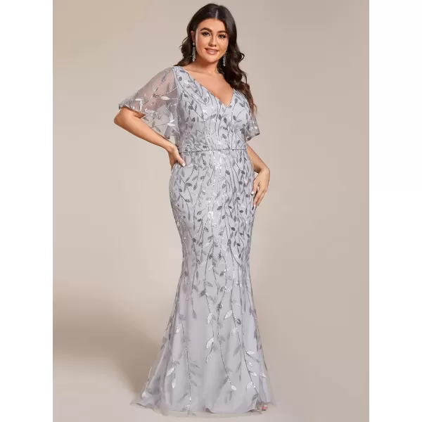 imageEverPretty Womens VNeck Curvy Embroidery Formal Dresses Plus Size Sequin Mother of The Bride Dresses 0692PZUSASilver