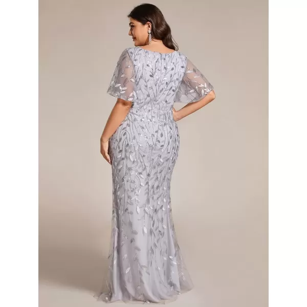 imageEverPretty Womens VNeck Curvy Embroidery Formal Dresses Plus Size Sequin Mother of The Bride Dresses 0692PZUSASilver