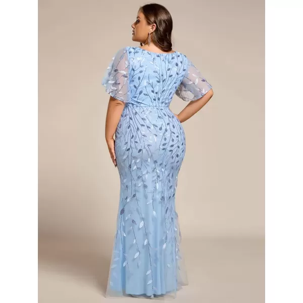 imageEverPretty Womens VNeck Curvy Embroidery Formal Dresses Plus Size Sequin Mother of The Bride Dresses 0692PZUSASky Blue