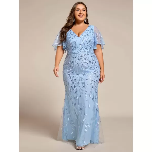 imageEverPretty Womens VNeck Curvy Embroidery Formal Dresses Plus Size Sequin Mother of The Bride Dresses 0692PZUSASky Blue