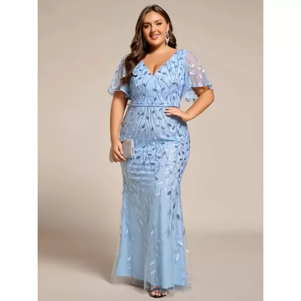 imageEverPretty Womens VNeck Curvy Embroidery Formal Dresses Plus Size Sequin Mother of The Bride Dresses 0692PZUSASky Blue