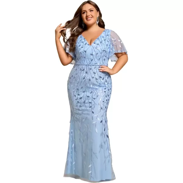 imageEverPretty Womens VNeck Curvy Embroidery Formal Dresses Plus Size Sequin Mother of The Bride Dresses 0692PZUSASky Blue