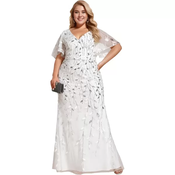 imageEverPretty Womens VNeck Curvy Embroidery Formal Dresses Plus Size Sequin Mother of The Bride Dresses 0692PZUSAWhite