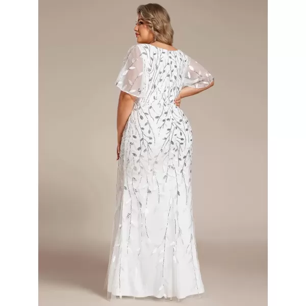 imageEverPretty Womens VNeck Curvy Embroidery Formal Dresses Plus Size Sequin Mother of The Bride Dresses 0692PZUSAWhite