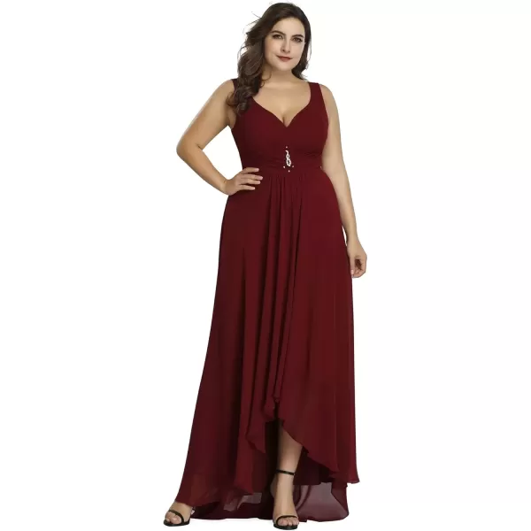 imageEverPretty Womens VNeck HighLow Wedding Party Bridesmaid Dresses Plus Size 09983Burgundy