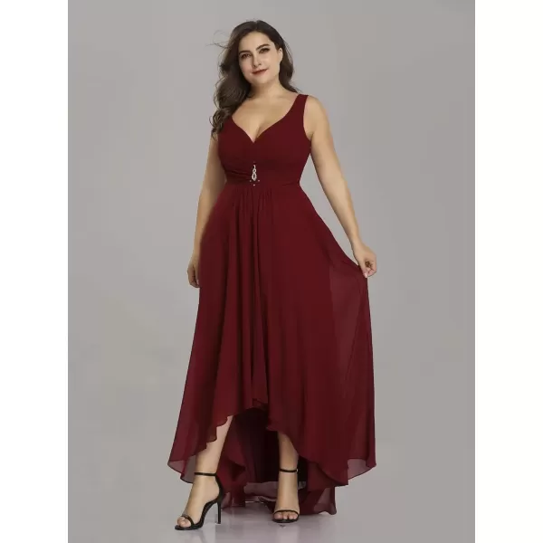 imageEverPretty Womens VNeck HighLow Wedding Party Bridesmaid Dresses Plus Size 09983Burgundy