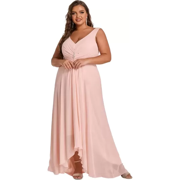 imageEverPretty Womens VNeck HighLow Wedding Party Bridesmaid Dresses Plus Size 09983Pink