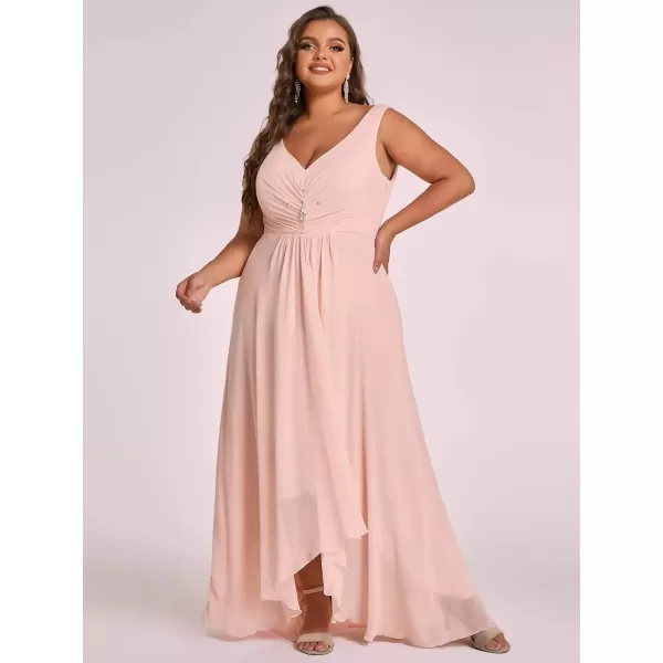 imageEverPretty Womens VNeck HighLow Wedding Party Bridesmaid Dresses Plus Size 09983Pink