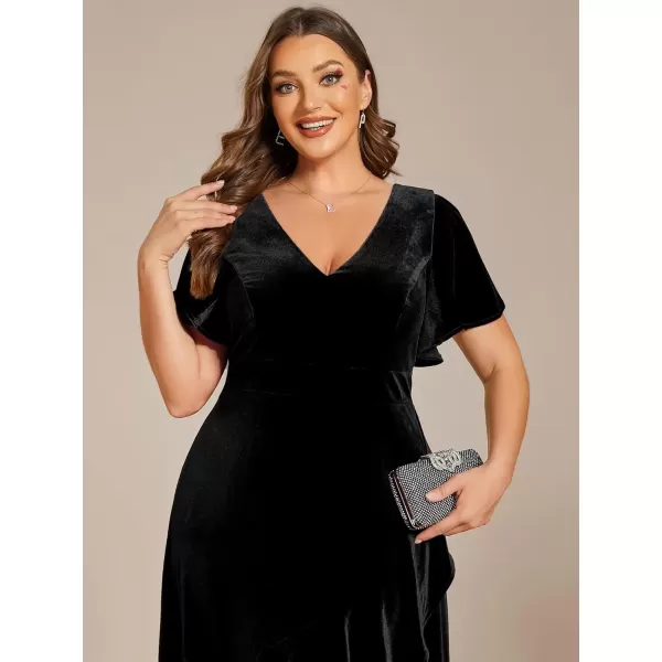 imageEverPretty Womens Vintage Plus Size Ruffles Hemline Velvet Wedding Guest Dress 02041DABlack