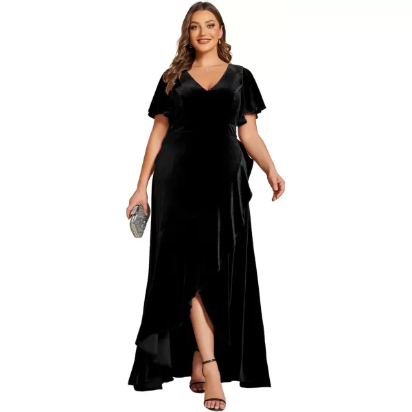 imageEverPretty Womens Vintage Plus Size Ruffles Hemline Velvet Wedding Guest Dress 02041DABlack