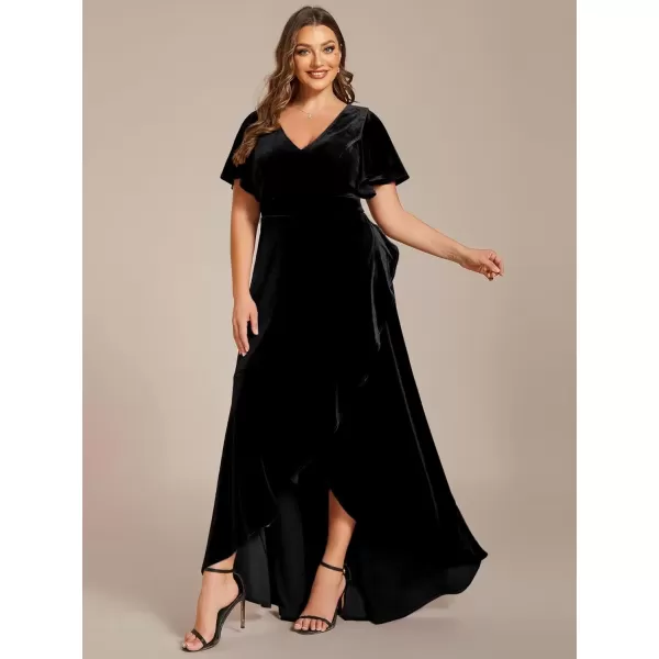 imageEverPretty Womens Vintage Plus Size Ruffles Hemline Velvet Wedding Guest Dress 02041DABlack