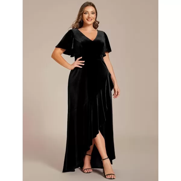 imageEverPretty Womens Vintage Plus Size Ruffles Hemline Velvet Wedding Guest Dress 02041DABlack