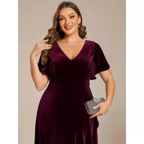 imageEverPretty Womens Vintage Plus Size Ruffles Hemline Velvet Wedding Guest Dress 02041DABurgundy