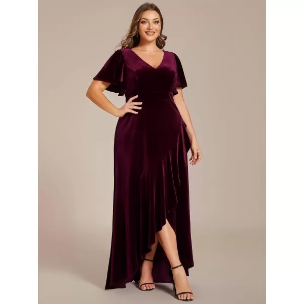 imageEverPretty Womens Vintage Plus Size Ruffles Hemline Velvet Wedding Guest Dress 02041DABurgundy