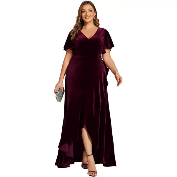 imageEverPretty Womens Vintage Plus Size Ruffles Hemline Velvet Wedding Guest Dress 02041DABurgundy