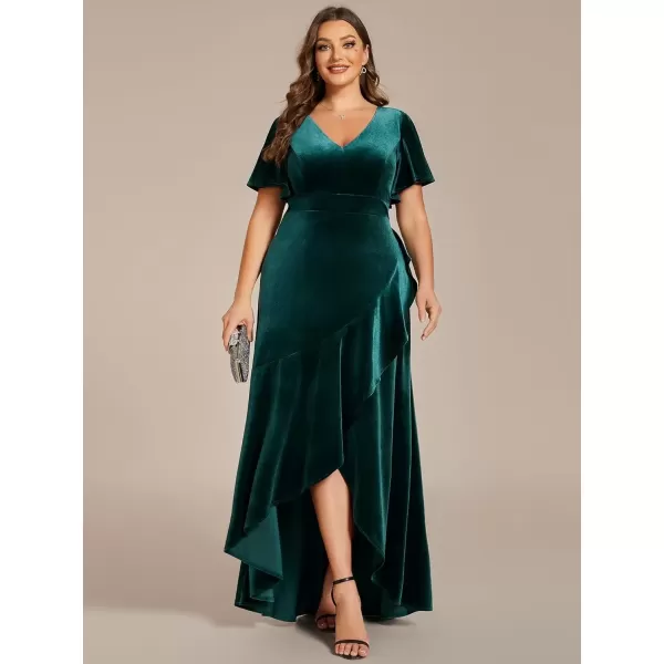 imageEverPretty Womens Vintage Plus Size Ruffles Hemline Velvet Wedding Guest Dress 02041DADeep Green