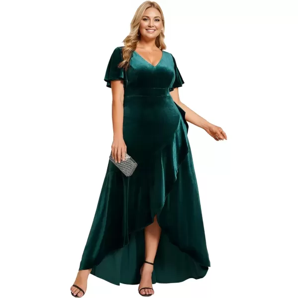 imageEverPretty Womens Vintage Plus Size Ruffles Hemline Velvet Wedding Guest Dress 02041DADeep Green