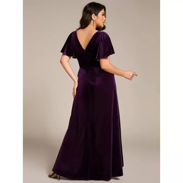 imageEverPretty Womens Vintage Plus Size Ruffles Hemline Velvet Wedding Guest Dress 02041DADeep Purple