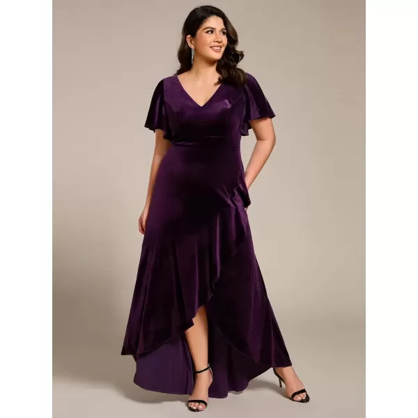 imageEverPretty Womens Vintage Plus Size Ruffles Hemline Velvet Wedding Guest Dress 02041DADeep Purple