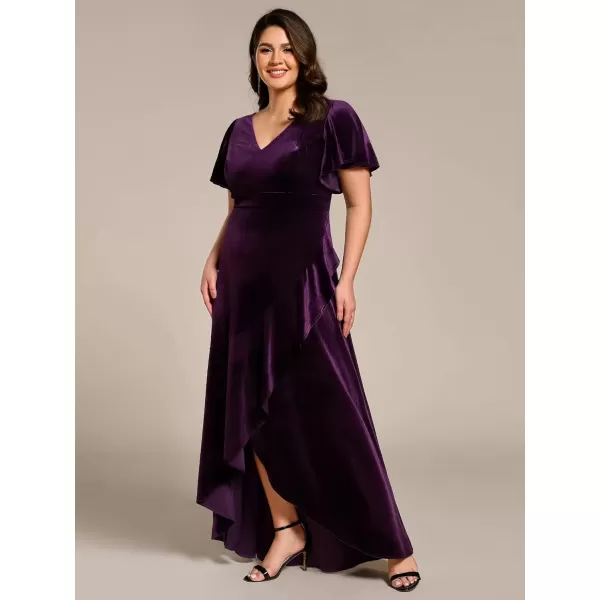 imageEverPretty Womens Vintage Plus Size Ruffles Hemline Velvet Wedding Guest Dress 02041DADeep Purple